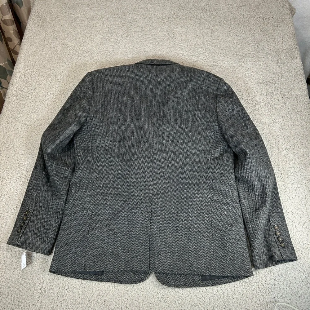 American Eagle Mens Herringbone‎ Blazer Jacket Gray Wool Blend L Dark Academia